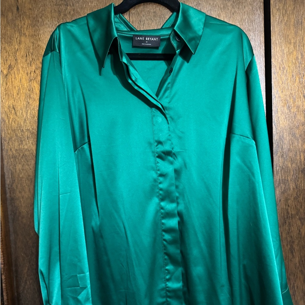 Lane Bryant Emerald Green Satin Blouse